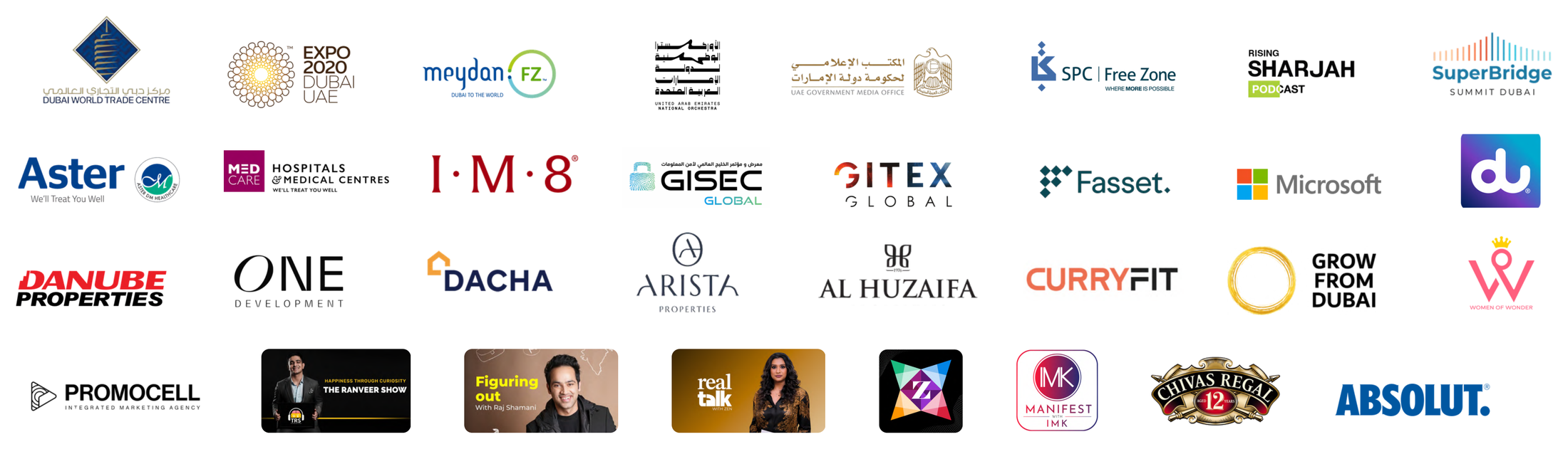 TNB Media client portfolio: Expo 2020, Meydan FZ, SPC Free Zone, Sharjah, SuperBridge, Aster, GISEC, Microsoft, du, Danube Properties, Arista, and more